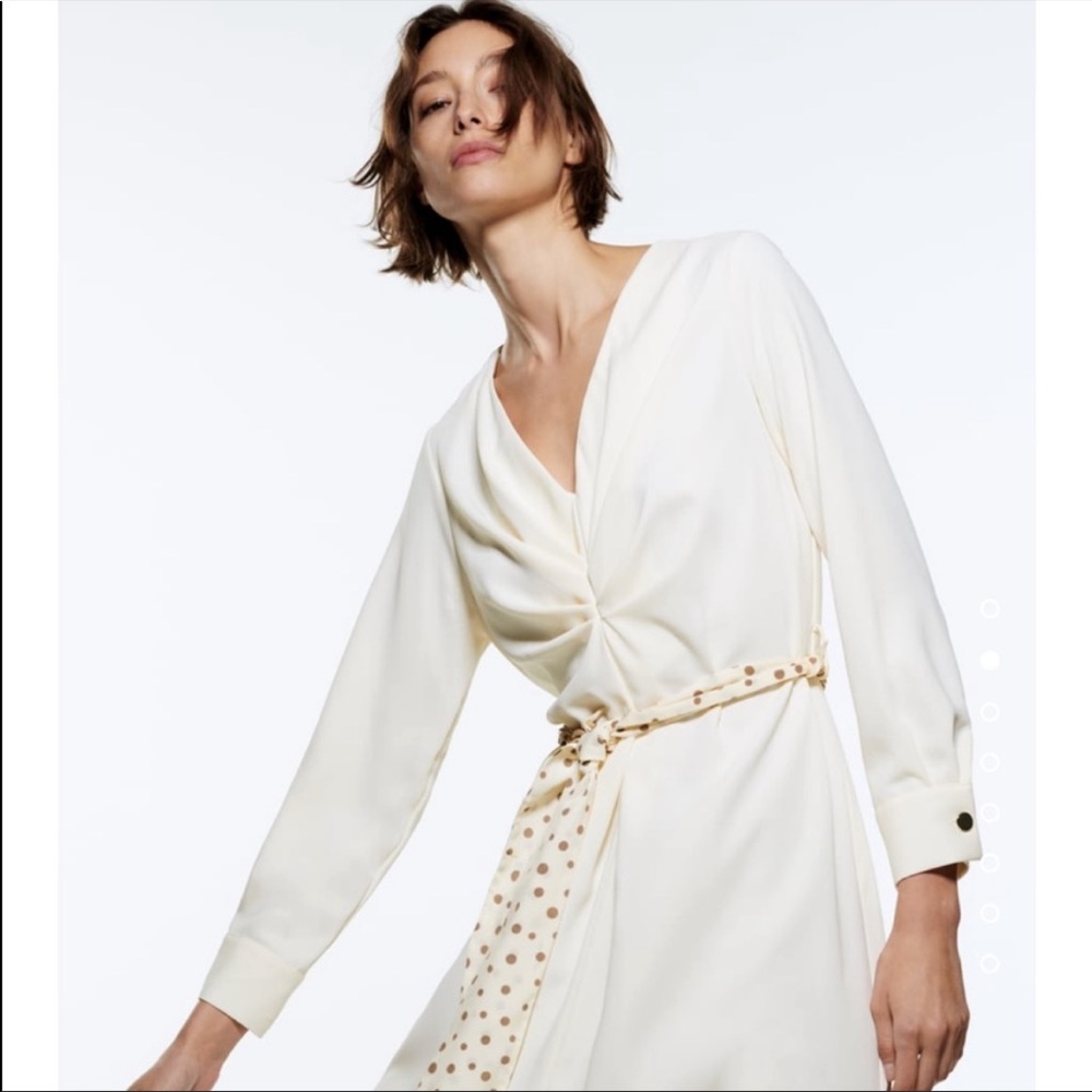 NWOT Zara MIDI long sleeve dress with belt detail - Picture 2 of 10